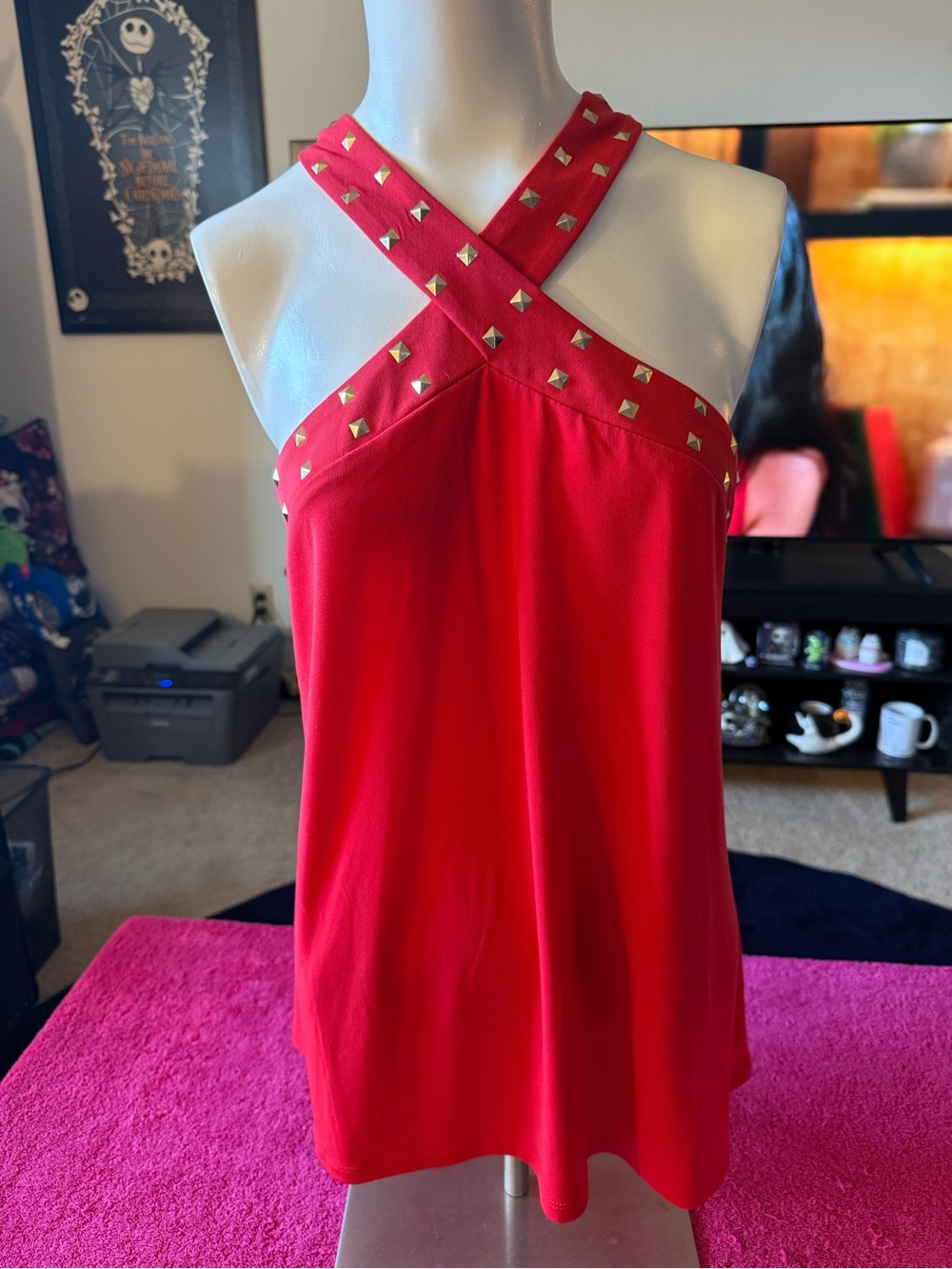 Michael Kors Red Studded Halter-Neck Blouse